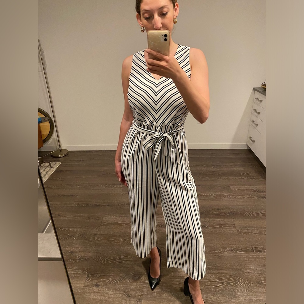 Banana Republic Wide-Legged Black & White Striped Jumpsuit